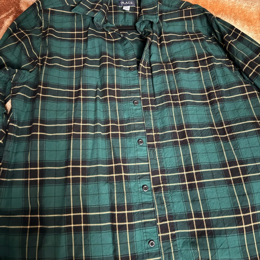 Place Men's Dark Green and Yellow Plaid Shirt
